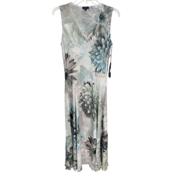 NWT Komarov Lace-Up Charmeuse & Lace Maxi Dress In Fountain Bloom Floral Size‎ M